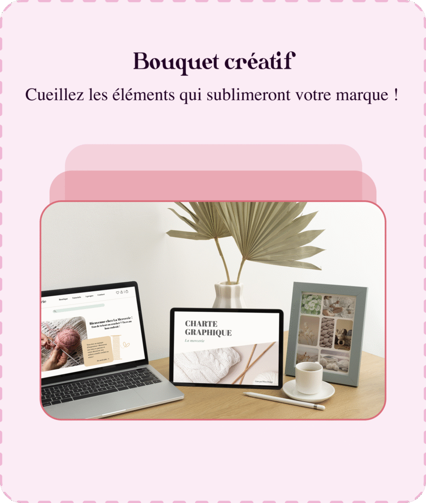 Formule à la carte, le bouquet créatif, mockup d'une page web et d'une page de charte graphique