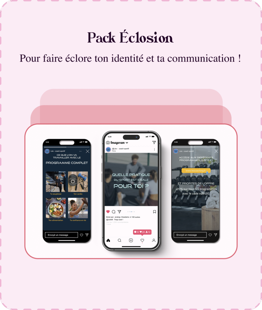 Formule intermédiaire, pack éclosion, image de posts et stories instagram pour un coach sportif