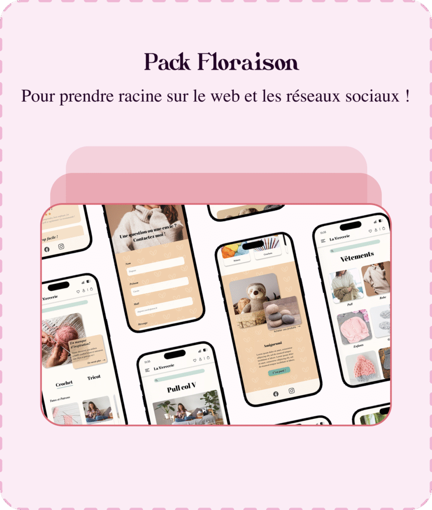 Formule la plus complète, pack floraison, mockup d'une app la mercerie