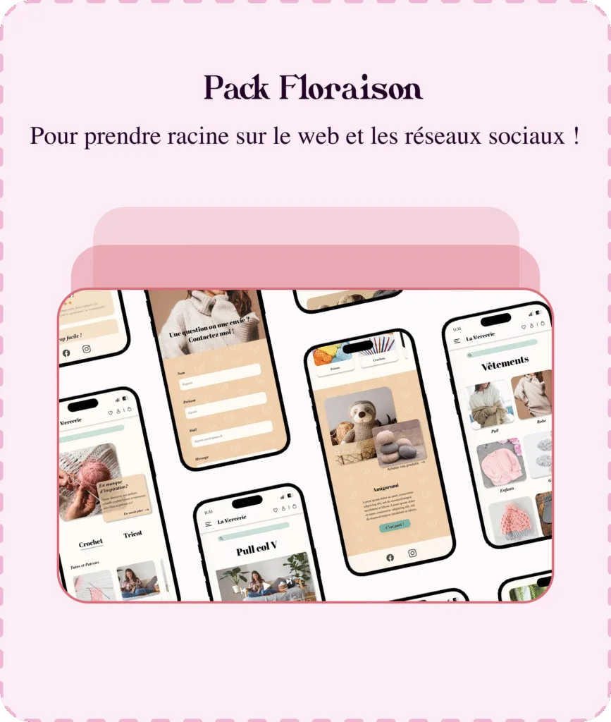Formule la plus complète, pack floraison, mockup d'une app la mercerie