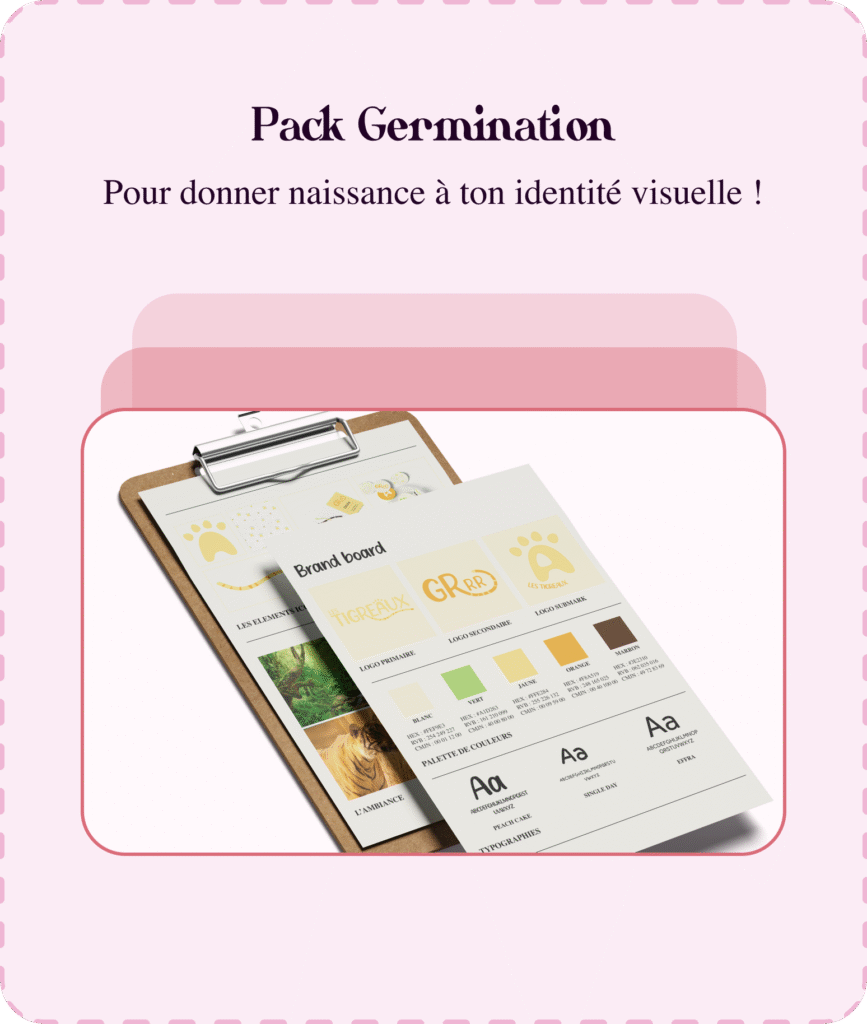 Formule principale, pack germination, image d'un brand board dans un clip board