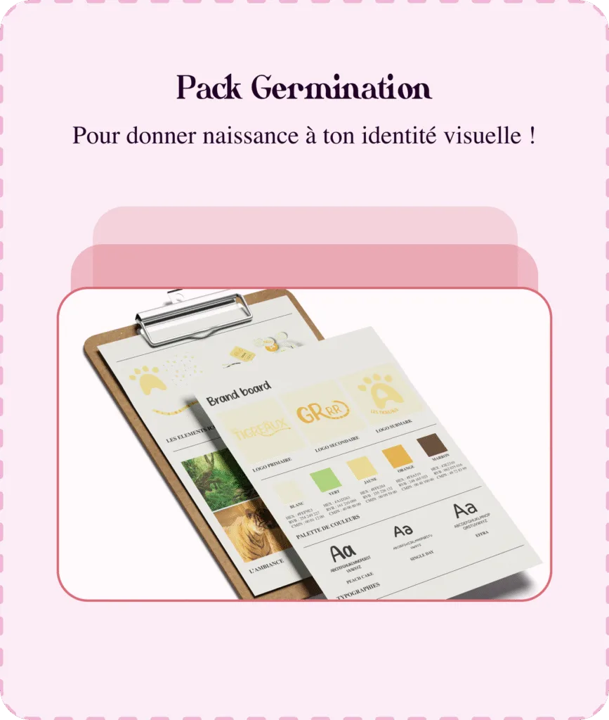Formule principale, pack germination, image d'un brand board dans un clip board