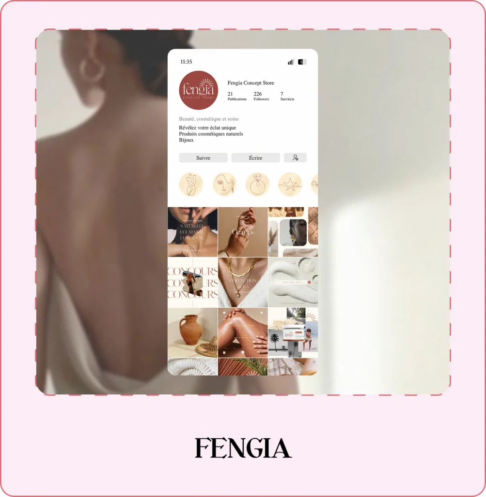 Mockup de compte instagram sur une image de femme de dos portant une robe en soie avec un dos nus